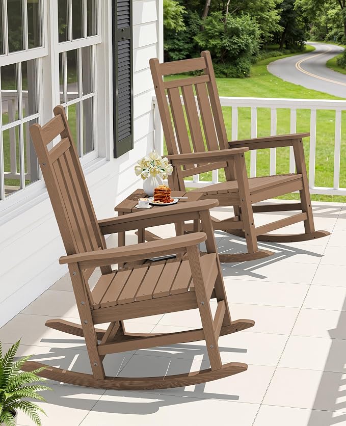 KINGYES Oversized Outdoor Rocking Chair Set of 2, All-Weather Patio Rocking - Image 2