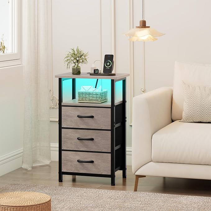 Vagusicc Night Stand with Charging Station, LED Nightstand - Image 2