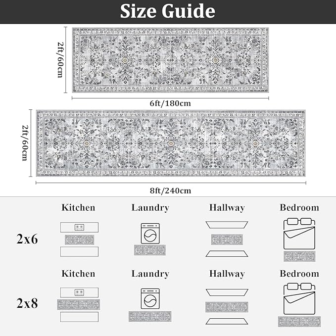 Yamaziot Washable Runner Rug 2x8 – Non Slip Boho Floral Hallway Runner Rug - Image 2