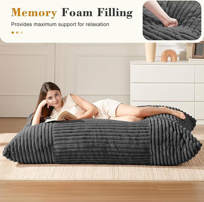3-in-1 Giant Bean Bag Chair for Adults & Kids, Convertible Floor Sofa to - Image 2