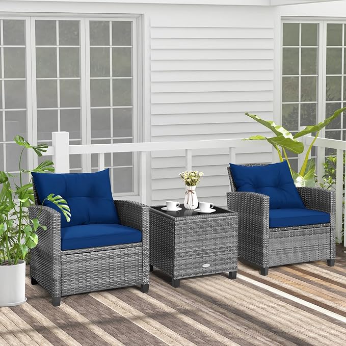 HAPPYGRILL 3 Pieces Patio Conversation Set, Outdoor Furniture Set PE Rattan - Image 2