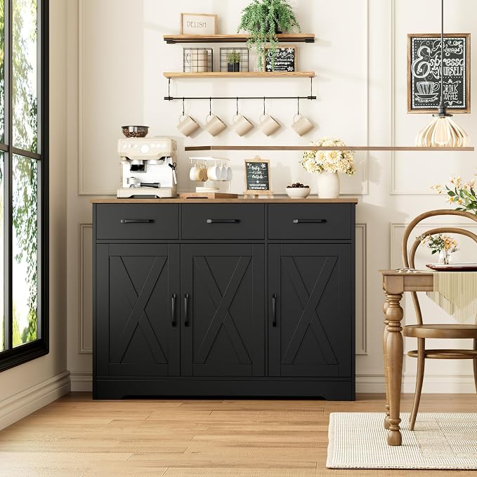 HOSTACK Modern Farmhouse Buffet Sideboard Cabinet, Barn Doors Storage Cabinet - Image 5
