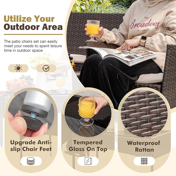 Homall 4 Pieces Outdoor Patio Furniture Sets Rattan Chair Wicker Set, Outdoor - Image 3