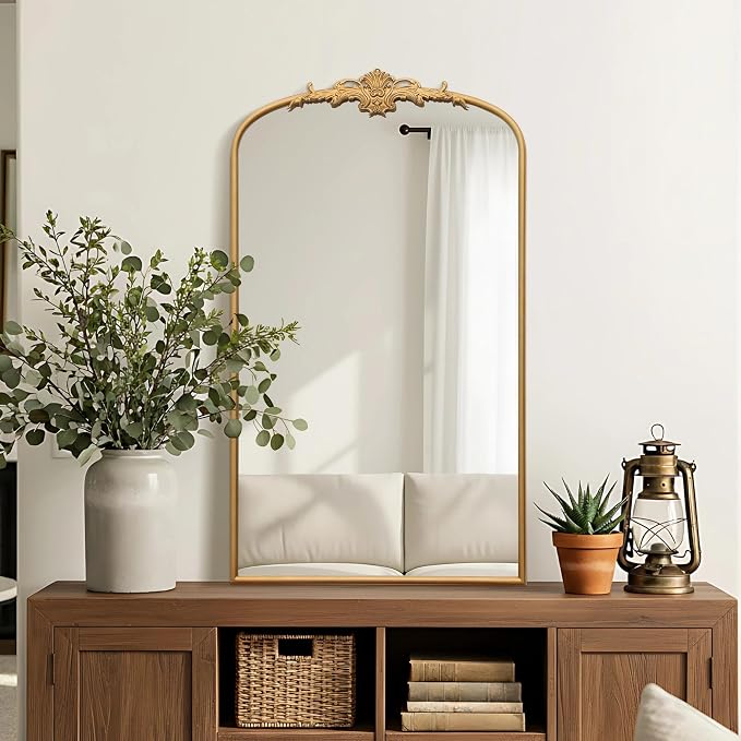 Besdomus Large Vintage Arched Mirror: 24"x42" French Arch Gleaming Gold Antique - Image 6