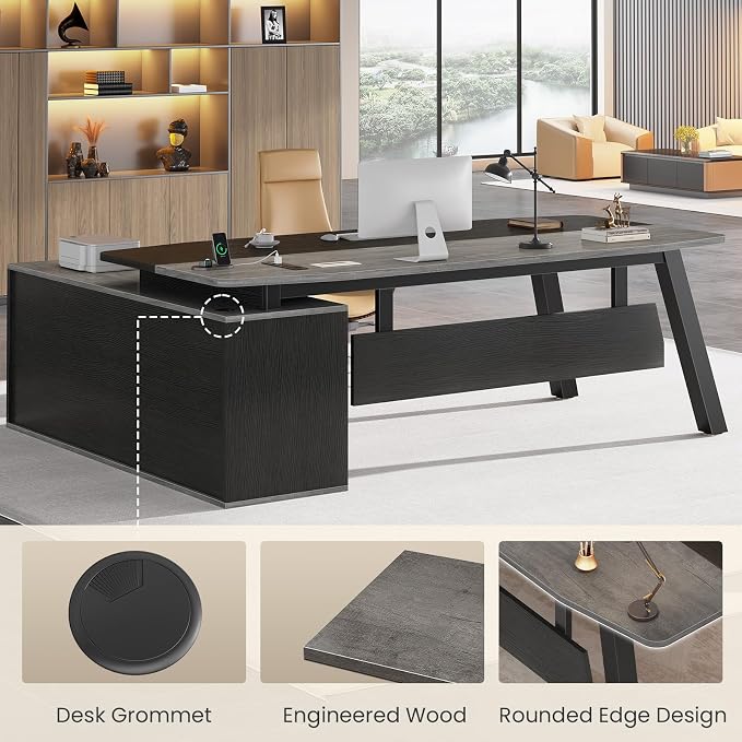 SEDETA 71" Executive Desk with File Cabinet, Large Office Desk with Drawers and - Image 8