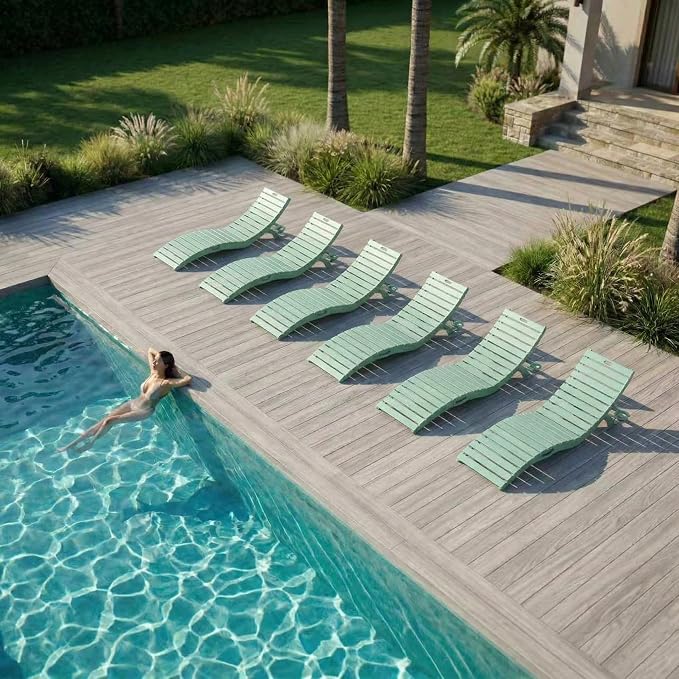 Folding HDPE Pool Lounge Chairs Set of 4, Pre-Assembled Outdoor Chaise Lounge - Image 9