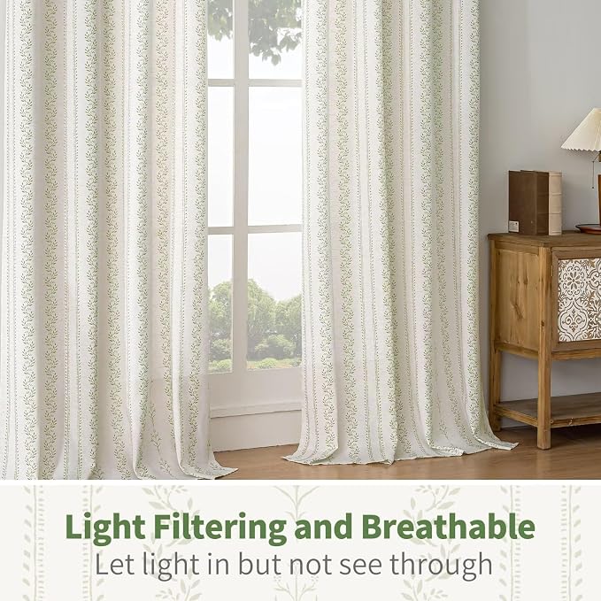 BGment Green Curtains Spring Leaf Floral Print Cottage Core Botanical Curtains - Image 5