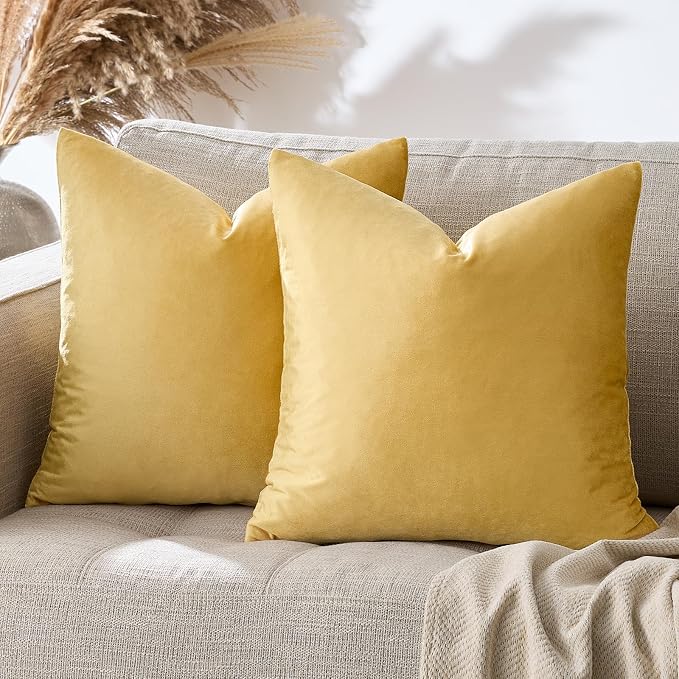 GIGIZAZA 18x18 Yellow Velvet Decorative Throw Pillow Covers - Image 7