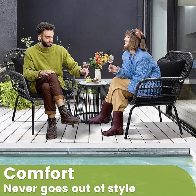 wildformers 3 Pieces Rattan Wicker Bistro Set, Outdoor Conversation Set - Image 3