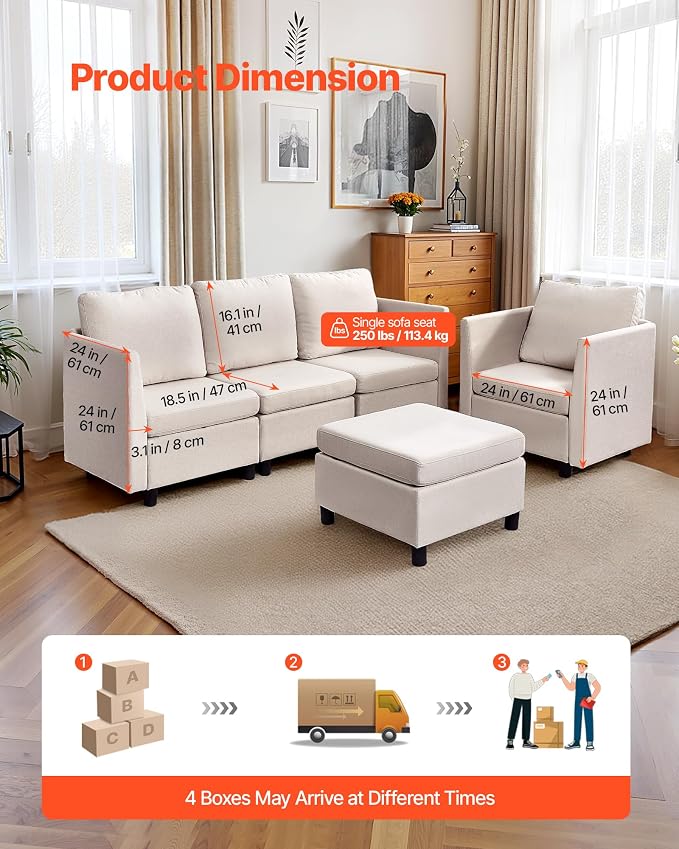 VEVOR Modular Sectional Sofa, Modern 5-Seater Modular Sofa - Image 4