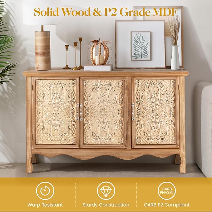 RoyalCraft Buffet Cabinet with Storage, Vintage Solid Wood Sideboard with 3 - Image 5