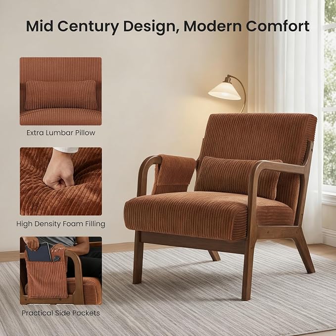 DUMOS Mid Century Modern Accent Chair, Upholstered Armchair - Image 5