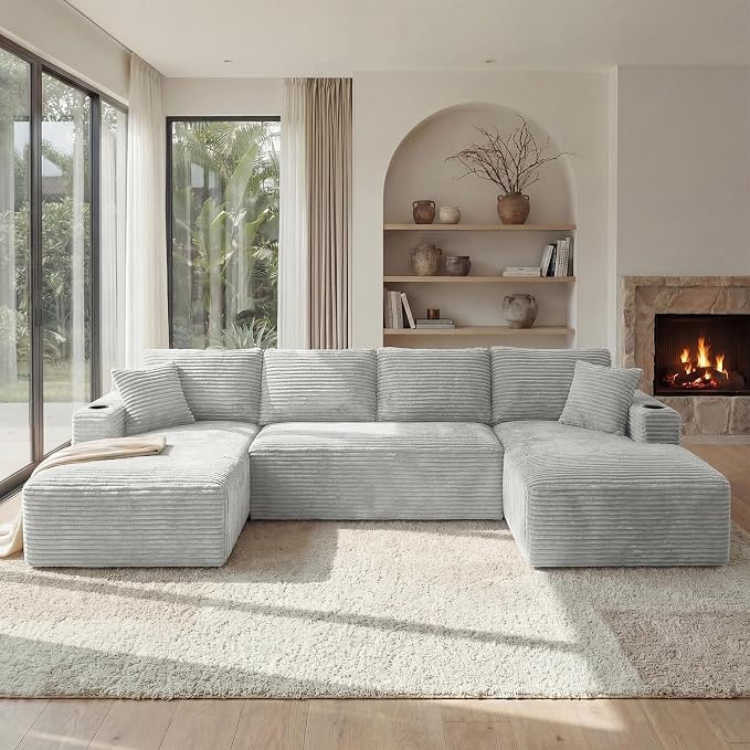 125 Inch Modular Sectional Sofa, Cloud Couch Oversized U Shaped Corduroy Sofa - Image 5