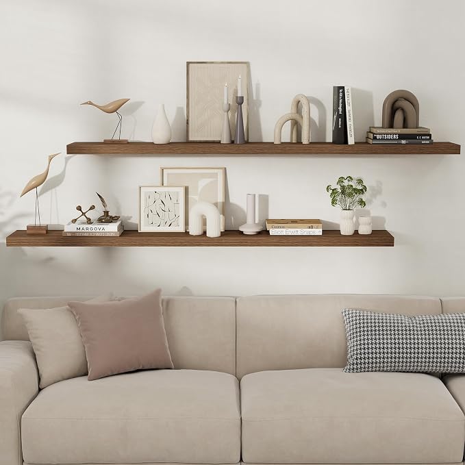 Fun Memories Floating Shelves for Wall, 66 Inch Long Set of 2 Rustic Wood Wall - Image 2