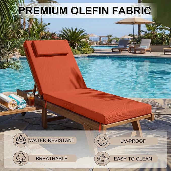 Outdoor Chaise Lounge Cushions, 71x21 Inch Olefin Water & Fade Resistant Pool - Image 7