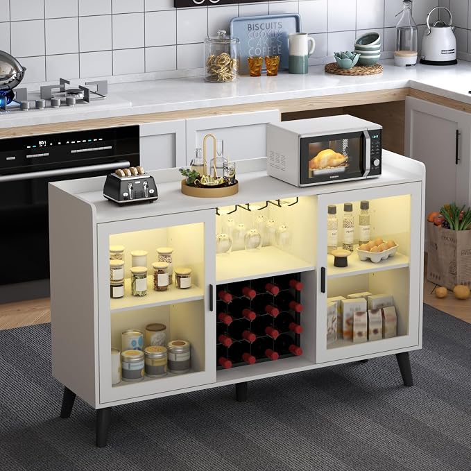 Auromie Wine Bar Cabinet with Led Light, Home Coffee Cabinet with Wine and - Image 6