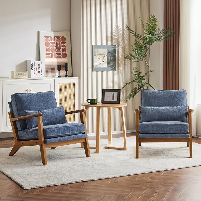 Karl home Accent Chair Wide Armrest Mid-Century Lounge Chair Chenille Armchair - Image 7
