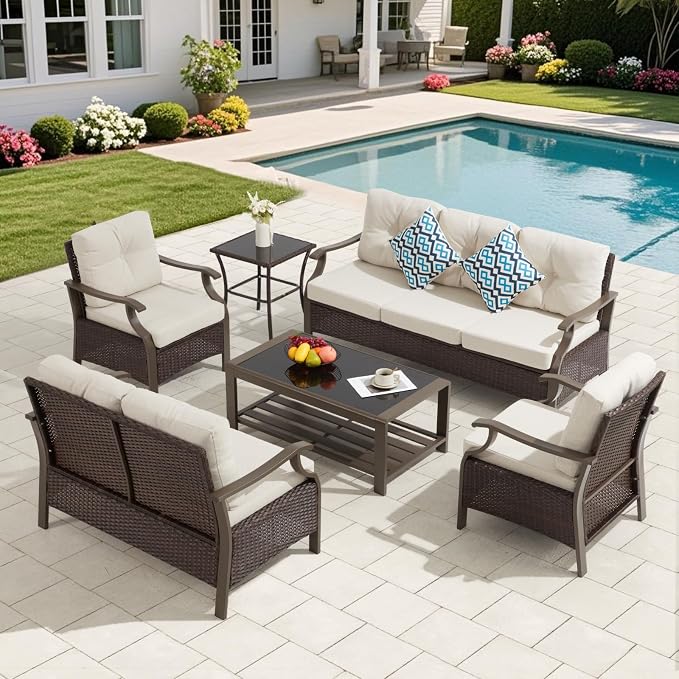 Outdoor Patio Furniture Set, 6 Pieces Outdoor Conversation Sets by YALISSEY