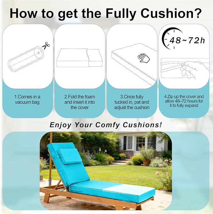 Chaise Lounge Cushions Outdoor 80x26x6 Inch, Fade Resistant 6'' Thicken Outdoor - Image 7