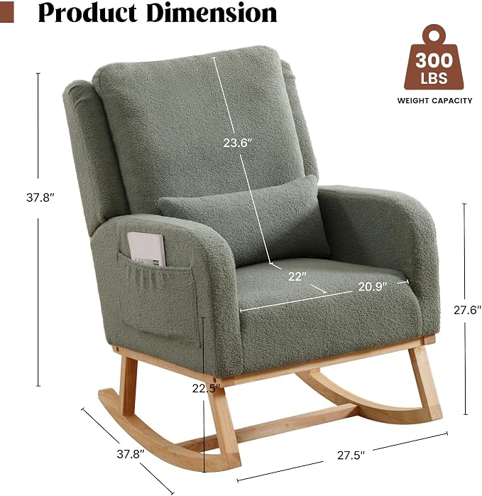 HCHAIRH Rocking Chair Nursery, Teddy Nursing Rocking Chairs, Upholstered - Image 2