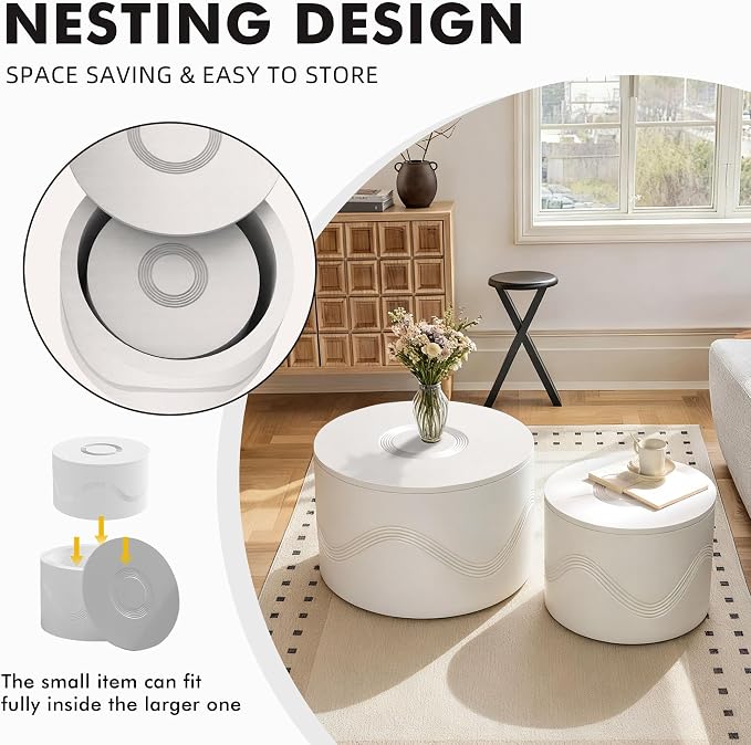 Round Nesting Coffee Table Set of 2, Circle Coffee Tables - Image 6