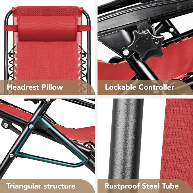 Devoko Patio Zero Gravity Chair Outdoor Folding Adjustable Reclining Chairs - Image 6