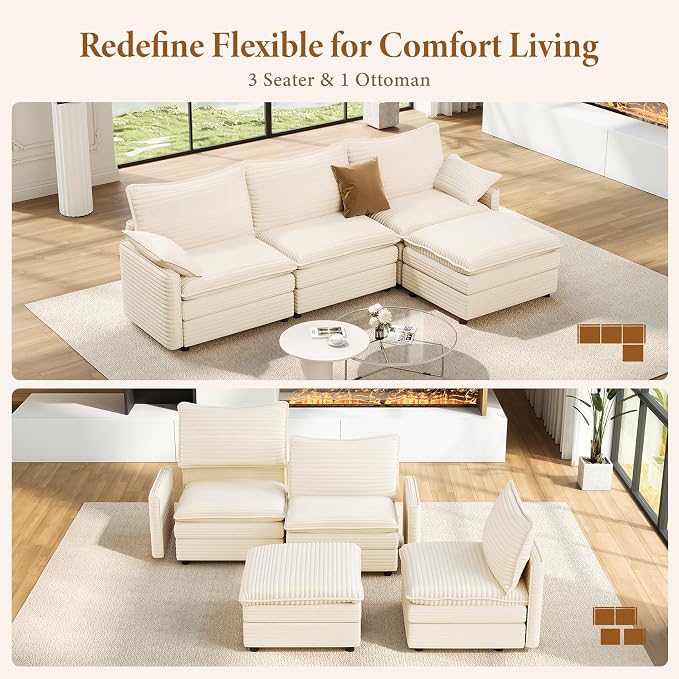 Vesgantti 108" Modular Cloud Couch, Deep Seat Sectional Sofa - Image 7