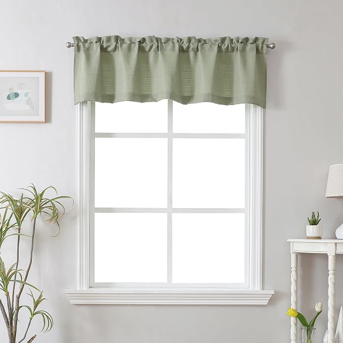 Chyhomenyc Light Green Valance for Windows, Light Filtering Faux Linen Textured by Chyhomenyc