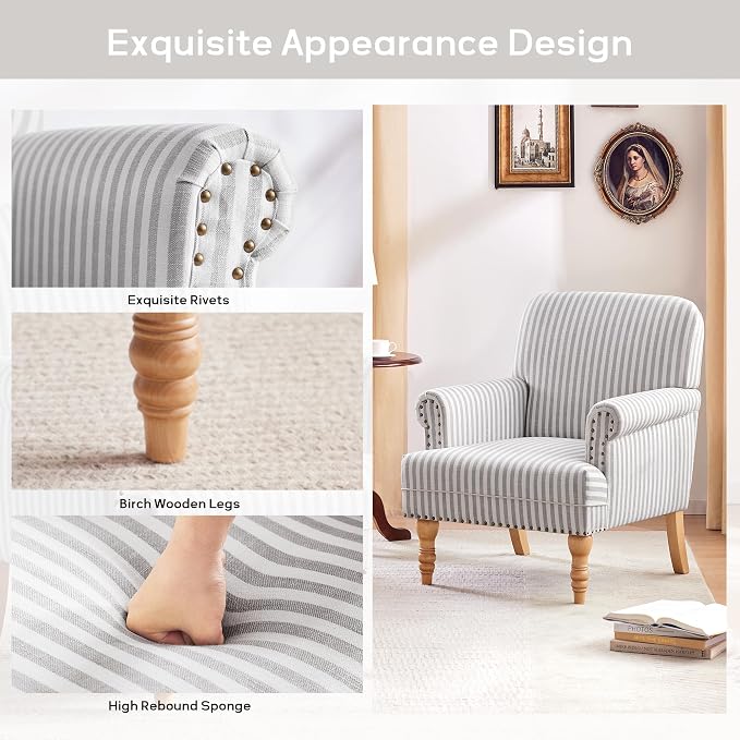 HUIMO Linen Fabric Accent Chair, Mid-Century Modern Armchair - Image 6