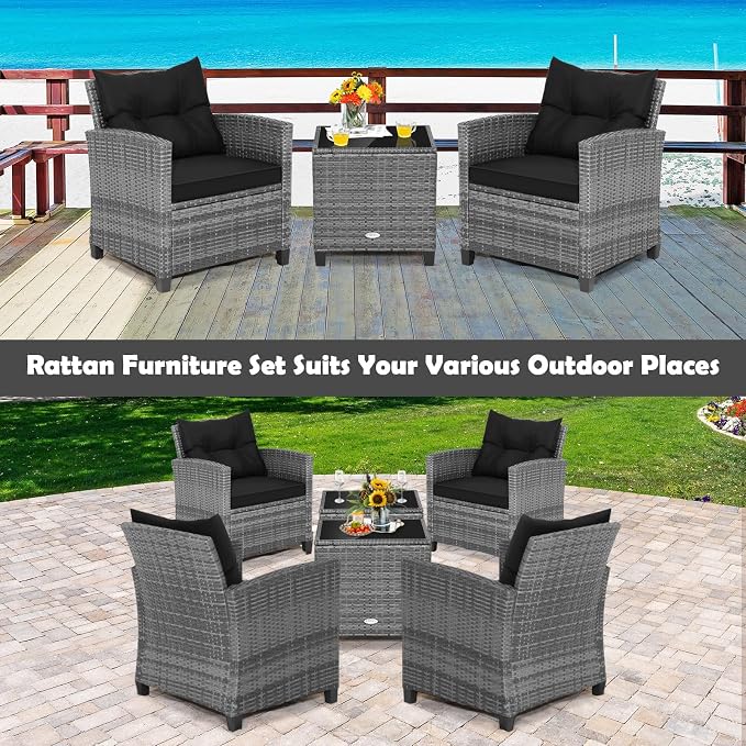 HAPPYGRILL 3 Pieces Patio Conversation Set, Outdoor Furniture Set PE Rattan - Image 3