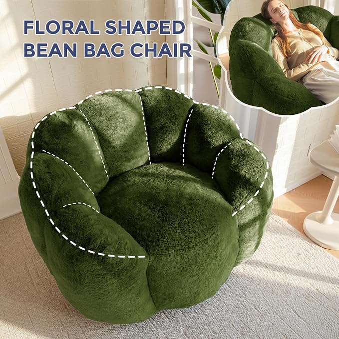 MAXYOYO Bean Bag Chair for Adults, Floral Shaped Bean Bag Sofa, Ultra Soft Faux - Image 7