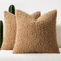 Faux Fur Throw Pillow Covers 20x20 Inch Set of 2 Boucle Neutral Decorative by Woaboy