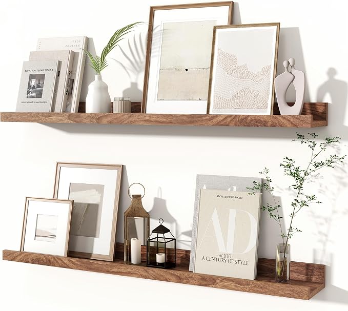 Fun Memories Picture Ledge Shelves Set of 2, 32 Inch Rustic Wall Mounted by FunMemories