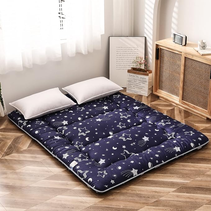 MAXYOYO Navy Star Futon Mattress Japanese Tatami Mat Foldable Futon Portable by MAXYOYO