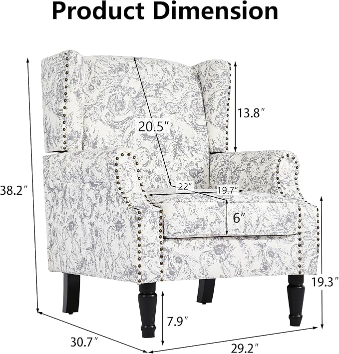 Pia Ricco Set of 2 Floral Accent Chairs, High Back Upholstered Armchairs - Image 2