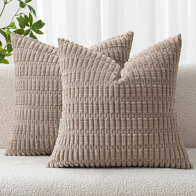 MIULEE Pack of 2 Corduroy Decorative Throw Pillow Covers 18x18 Inch Soft Boho by MIULEE