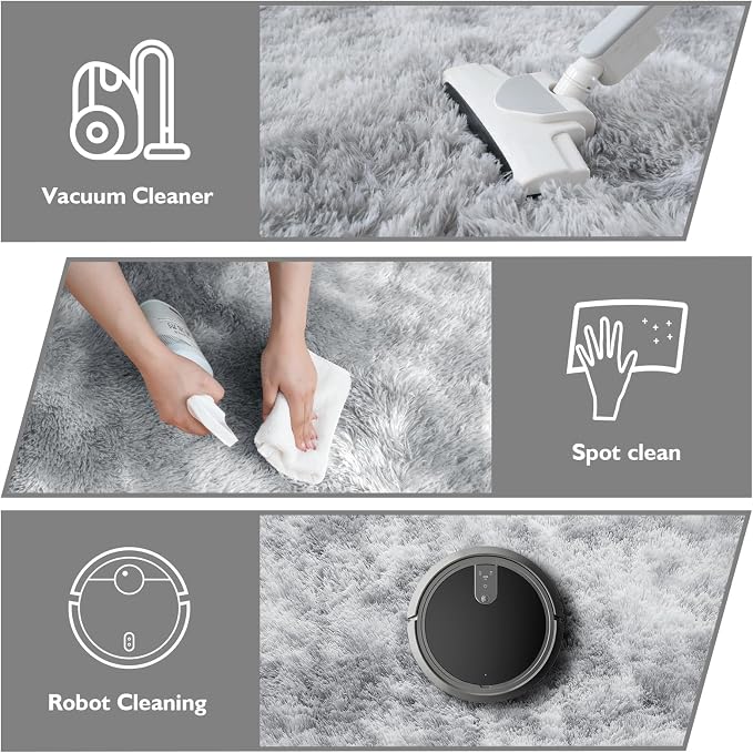 Shag Area Rug for Bedroom 5x8, Tie-Dyed Grey Fluffy Area Rugs for Living Room - Image 4