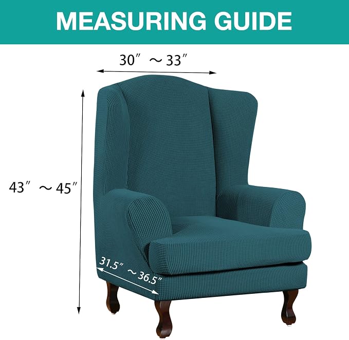 Turquoize Wingback Chair Covers 2 Piece Wing Chair Slipcover Stretch Slipcovers - Image 5