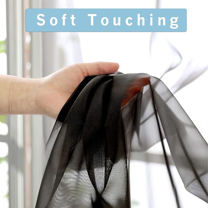 OWENIE Black Sheer Curtains 144 inch Extra Long, Elegant and Airy Drapes - Image 3