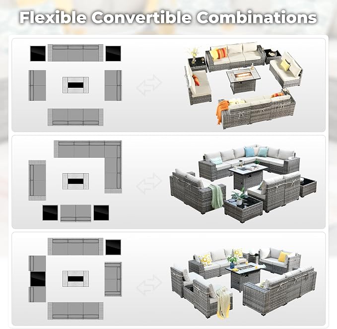 ovios 13 Pieces Patio Furniture Set, Outdoor Wicker Sectional Sofa - Image 2