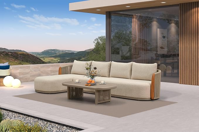 PURPLE LEAF Patio Furniture Set, 4-Piece L-Shaped Patio Conversation Sets by PURPLELEAF