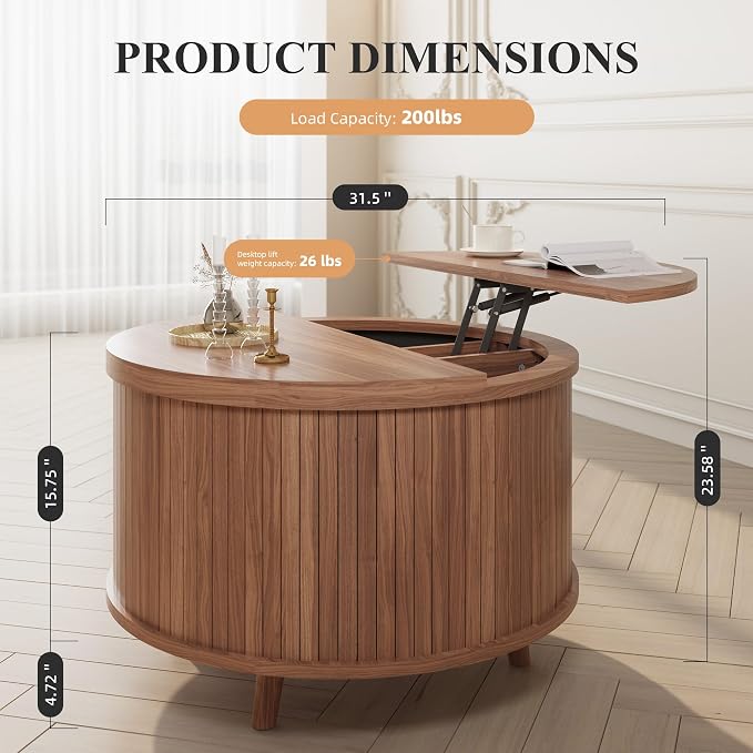 Easyego Lift Top Coffee Table for Small Spaces, 31.5" Mid-Century Modern Wooden - Image 2