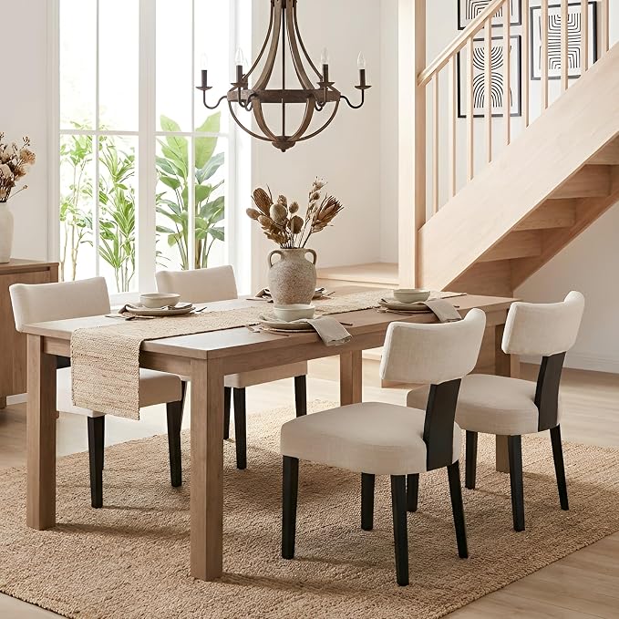 HNY Mid Century Modern Farmhouse Dining Chairs Set of 4, Linen Upholstered - Image 7