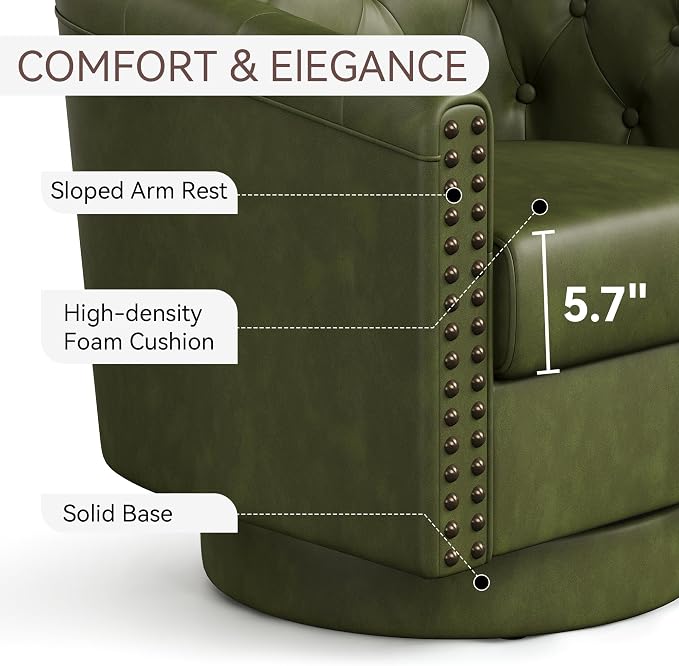 Swivel Barrel Accent Chairs Set of 2, Round Nailhead Faux Leather Living Room - Image 3