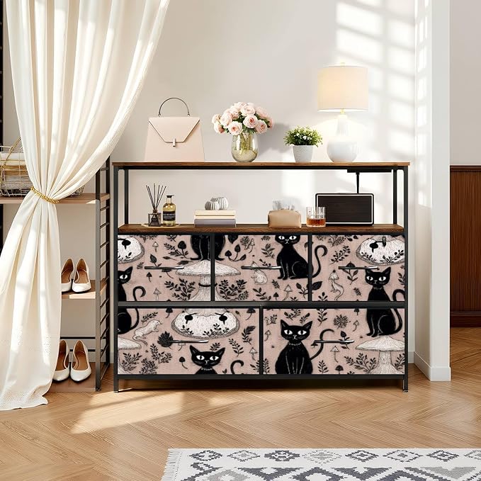Dresser Seamless Gothic Featuring Graphic Mushrooms Black Cats - Image 8