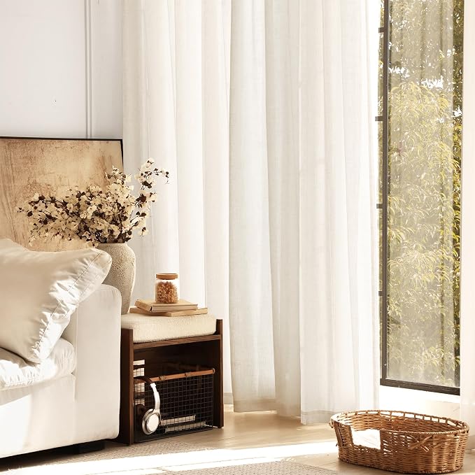 Natural Linen Curtain 94 inch Length 2 Panels Set Back Tab Light Filtering - Image 7