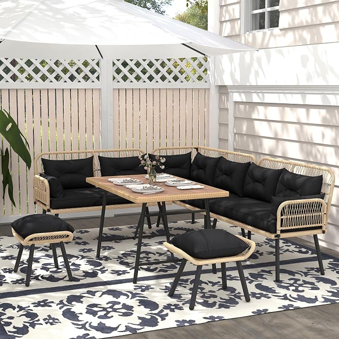 YITAHOME L-Shaped Patio Furniture Set, All-Weather Rattan Outdoor Conversation by YITAHOME