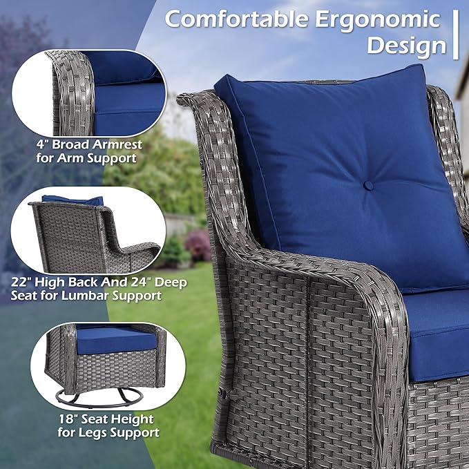 Wumiokio Patio Furniture Sets, 3 Pieces Wicker Outdoor Furniture - Image 5