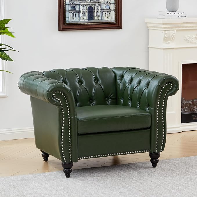 Mid-Century Sofa Chair, Faux Leather Accent Chair - Image 8