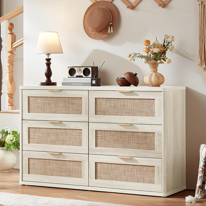 LEYAOYAO Rattan Dresser and Nightstand Set of 2, Boho Wood Dresser - Image 2